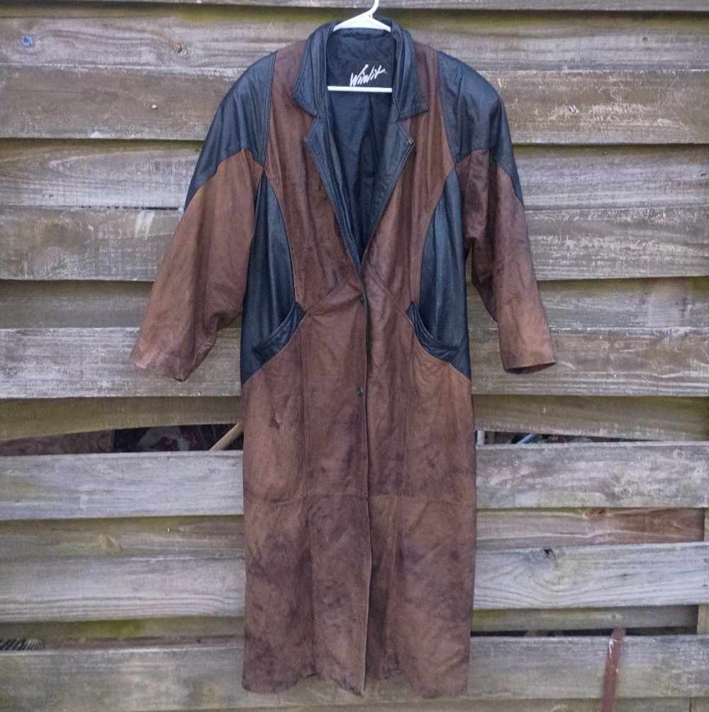 90s Winlit Two-Tone Leather Coat | Grunge Y2K